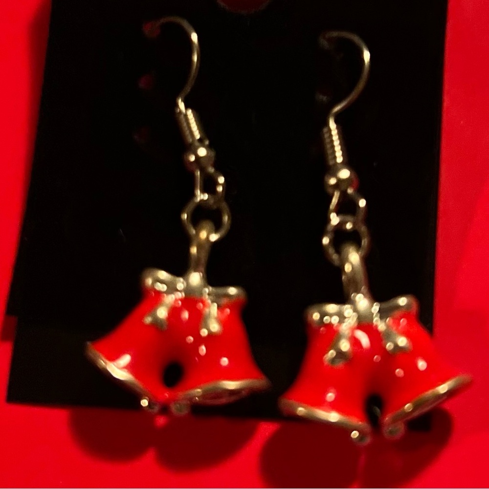 Red and Silver Christmas Bell Earrings
